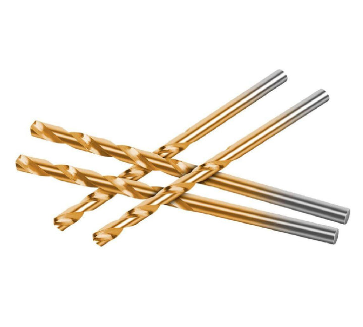 Set of drill bits with gold and silver finishes on a white background Twotrees Titanium Coated Drill Bit Set of 50-Piece for CNC Routers | Twotrees CNC Router Bits