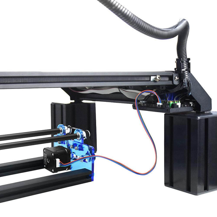 Close-up of a 3D printer mechanism with metal rods and electronic components on a white background Twotrees Y-Axis Rotary Attachment for Laser Engraving | Twotrees Laser Engraver Parts Accessories