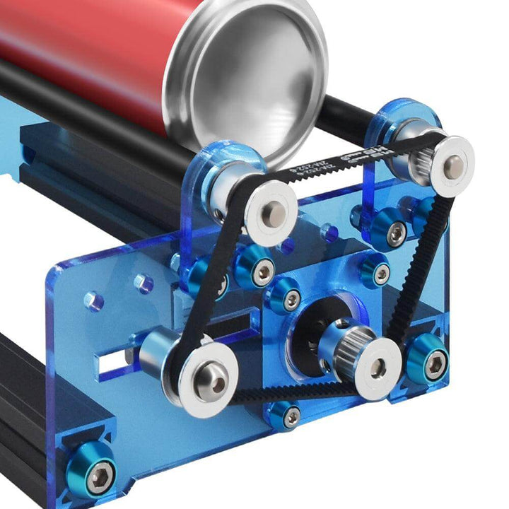 Mechanical component with blue frame and metal parts on a white background Twotrees Y-Axis Rotary Attachment for Laser Engraving | Twotrees Laser Engraver Parts Accessories